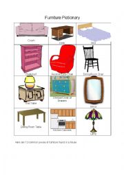 English Worksheet: Furniture Pictionary