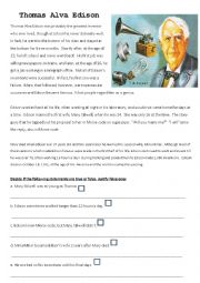 English Worksheet: THOMAS ALVA EDISON