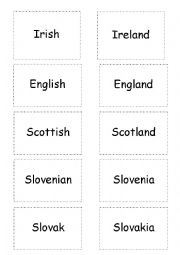 English Worksheet: countries and nationalities memory game