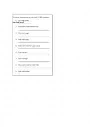 English Worksheet: WAS - WERE question