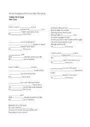 Weekdays - Song Worksheet