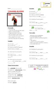 English Worksheet: CHEERLEADER-OMI listening activity-xoxo