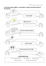 English Worksheet: Conversation - Classroom Objects & Family Members