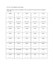 English Worksheet: TIC-TAC-TOE (Irregular Verbs)