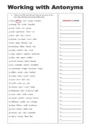 English Worksheet: Working with the antonym