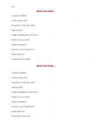 English Worksheet: Have you ever ....? set 2