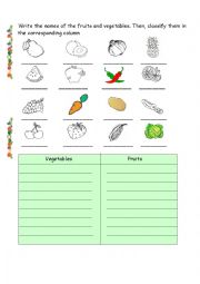 English Worksheet: Fruits and vegetables