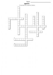 English Worksheet: Sports Crossword