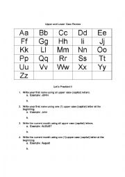 English Worksheet: Upper and Lower Case Review and Homework