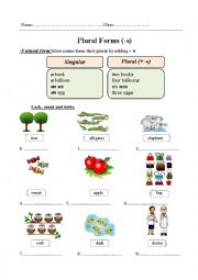 English Worksheet: Plural form (-s)