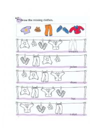 English Worksheet: Draw the missing clothes