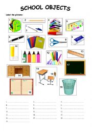 English Worksheet: School objects