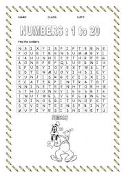 numbers wordsearch 1 to 20