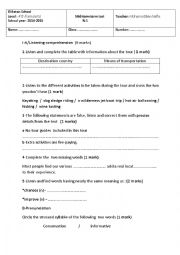 English Worksheet: midterm test 4thform