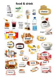 English Worksheet: food and drink images with labels