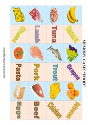 English Worksheet: FOOD (memory game)