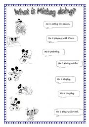 English Worksheet: What is Mickey doing?  (PART 1)