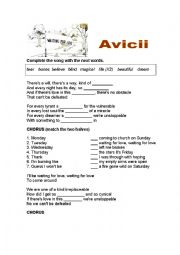 English Worksheet: Song Waiting for love - Avicii