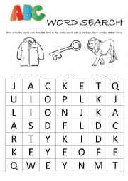 English Worksheet: Alphabet Word Search (J, K, L)