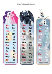 English Worksheet: ABC bookmarks (with favourite cartoon characters)