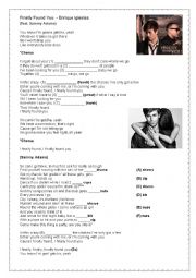 English Worksheet: Finally Found You - Enrique Iglesias