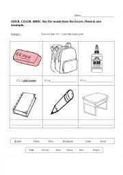 English Worksheet: LISTENING - Coloring the Classroom Objects