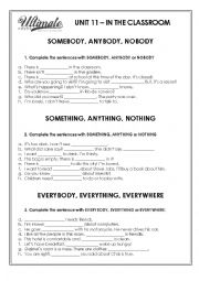 English Worksheet: SOMEBODY SOMEONE SOMEWHERE