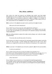 English Worksheet: Who Whom and Whose