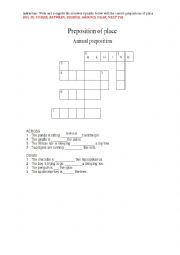 English Worksheet: Crossword Puzzle Preposition of place