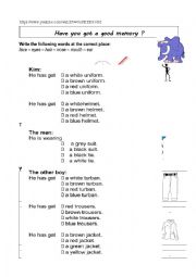 English Worksheet: MEMORY kims game