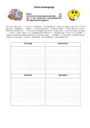 English Worksheet: Classroom language