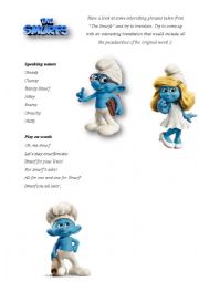 The Smurfs fun activity (vocabulary)