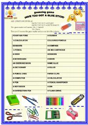 English Worksheet: School things : guessing game