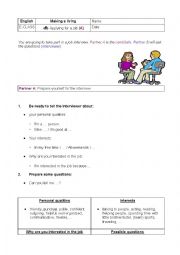 English Worksheet: job interview (dialogues)