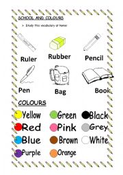 School objects and colours