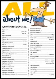English Worksheet: All about me writing prompts