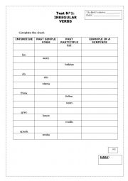 English Worksheet: Test n1: Irregular verbs