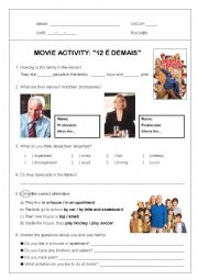 English Worksheet: Movie activity: Cheaper by the Dozen