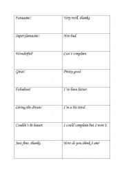 English Worksheet: How are you? Cards with replies.