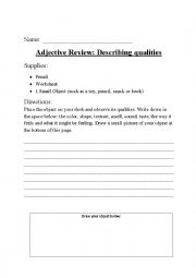 Adjective Descriptive Writing Exercise