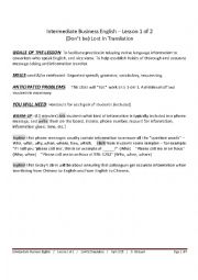 English Worksheet: INTERMEDIATE BUSINESS ENGLISH - LOST IN TRANSLATION -- LESSON 1 OF 2