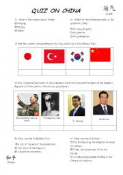 English Worksheet: QUIZ ON CHINA