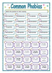 English Worksheet: COMMON PHOBIAS with key