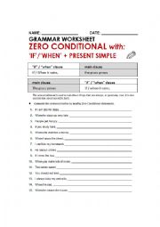 English Worksheet: Zero conditional