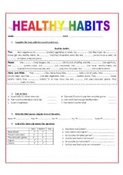 English Worksheet: HEALTHY HABITS - SIMPLE PRESENT