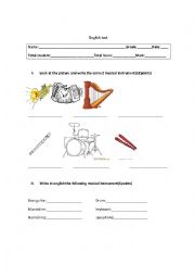 English Worksheet: test musical instrument