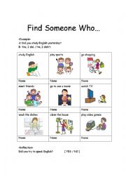 English Worksheet: Find Someone Who... Simple past question