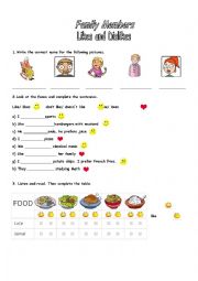 English Worksheet: Family Members/ Like and Dislike