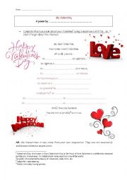 English Worksheet: My Valentine