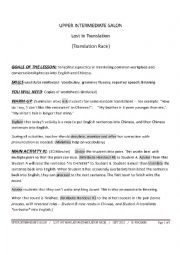 English Worksheet: UPPER INTERMEDIATE SALON - TRANSLATION RACE